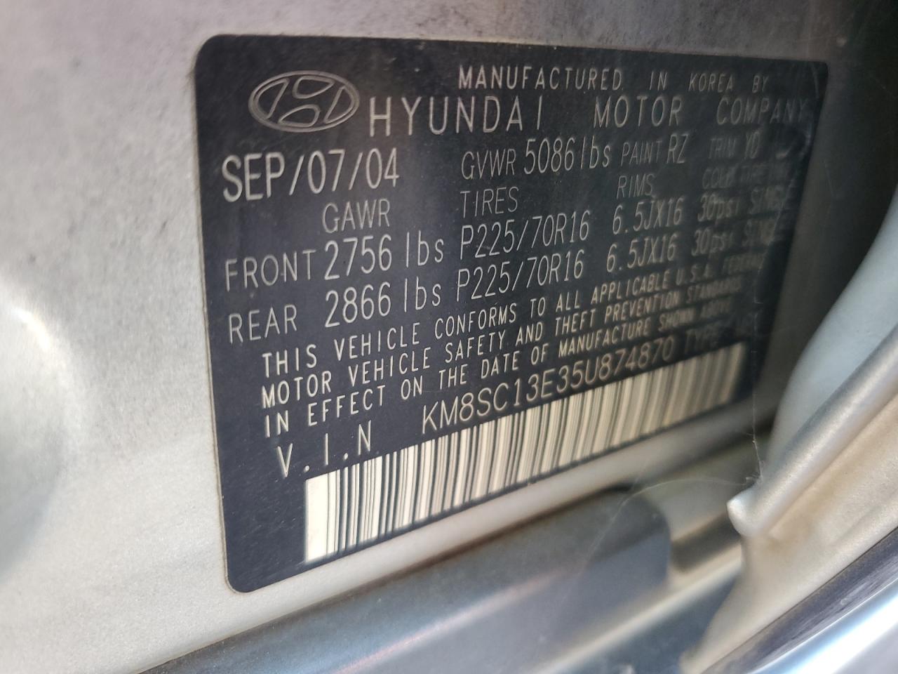 Lot #2912350395 2005 HYUNDAI SANTA FE G