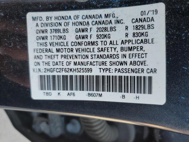 2HGFC2F62KH525599 2019 HONDA CIVIC