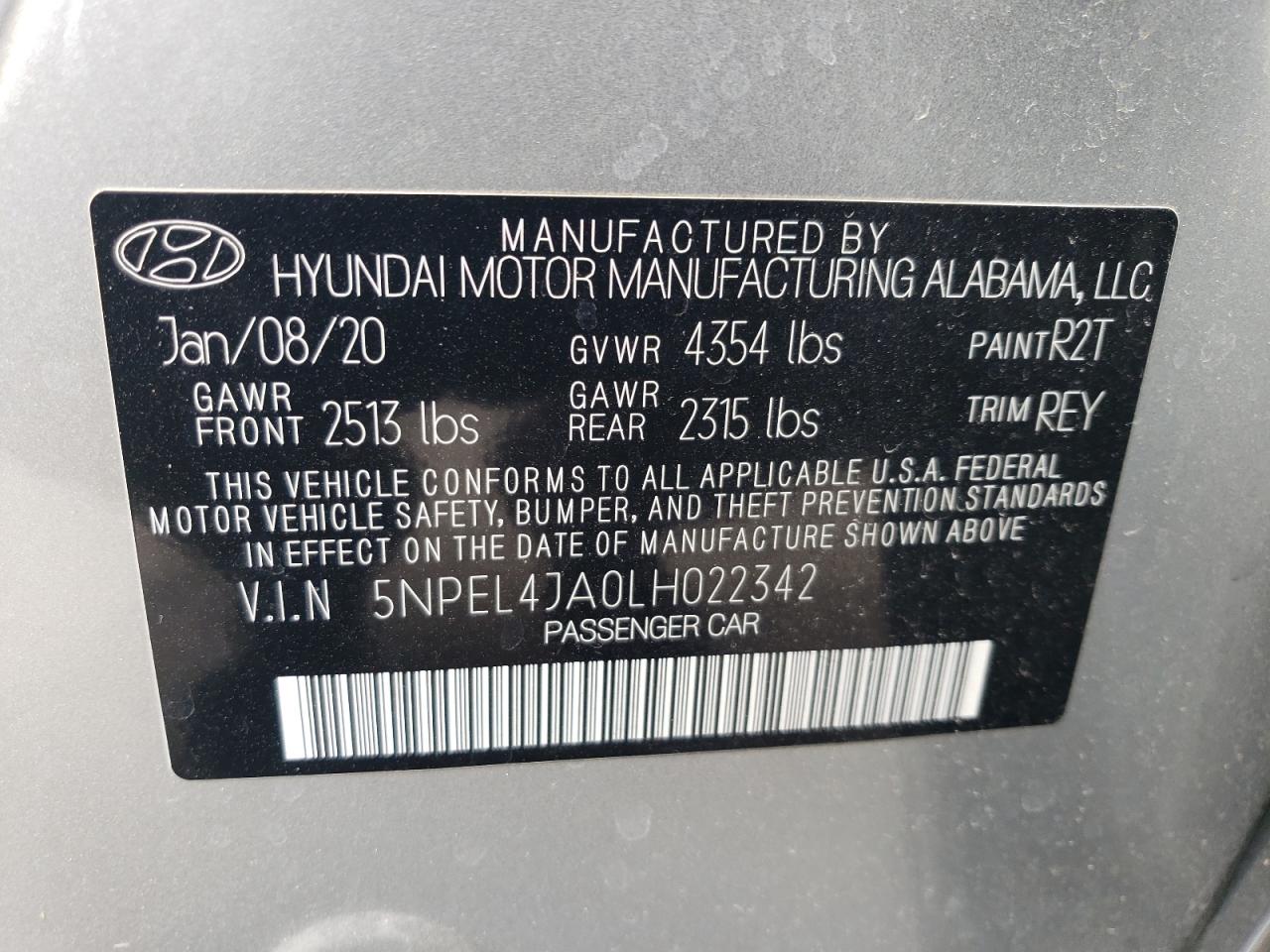 Lot #2923962853 2020 HYUNDAI SONATA SEL