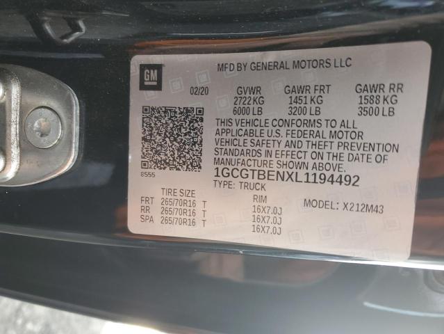 2020 CHEVROLET COLORADO - 1GCGTBENXL1194492