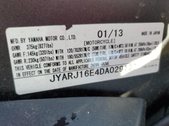 2013 YAMAHA YZFR6 JYARJ16E4DA029137