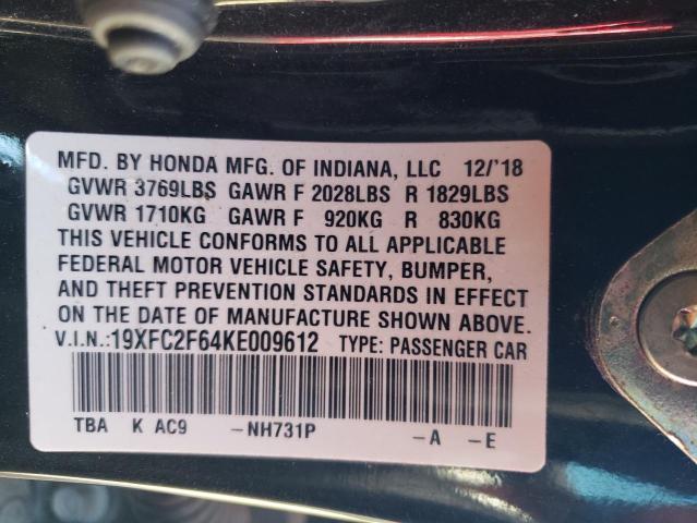 19XFC2F64KE009612 2019 HONDA CIVIC