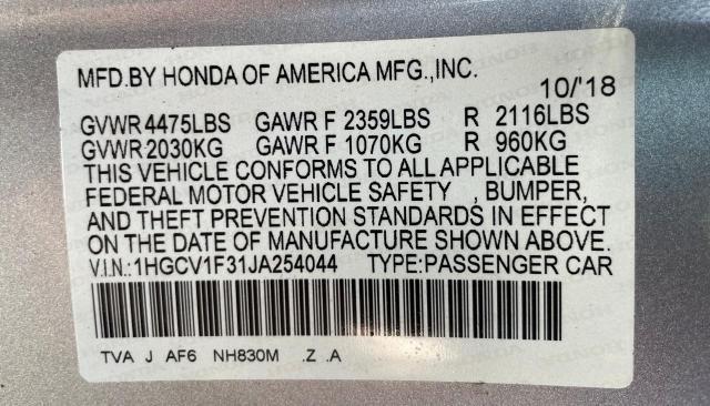 VIN 1HGCV1F31JA254044 2018 Honda Accord, Sport no.10