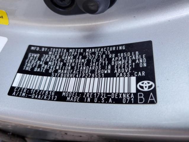 VIN 5YFBURHE4FP279551 2015 TOYOTA COROLLA no.12