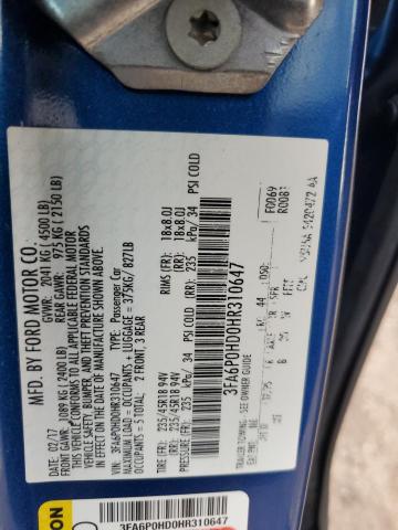 VIN 3FA6P0HD0HR310647 2017 Ford Fusion, SE no.12