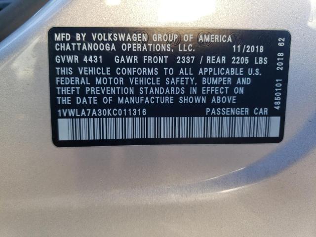 2019 VOLKSWAGEN PASSAT WOL - 1VWLA7A30KC011316