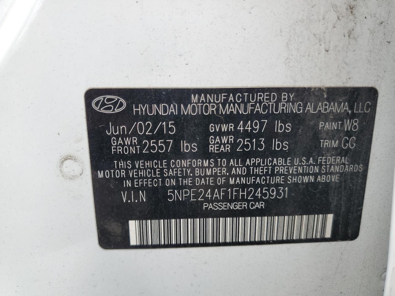 Lot #2994203313 2015 HYUNDAI SONATA SE