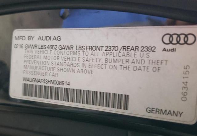 2017 AUDI A4 PREMIUM - WAUGNAF43HN008914