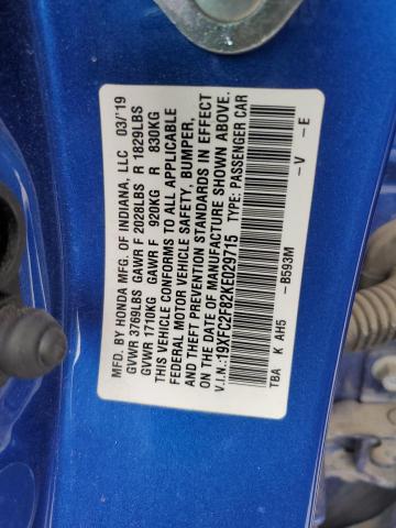 19XFC2F82KE029715 2019 HONDA CIVIC