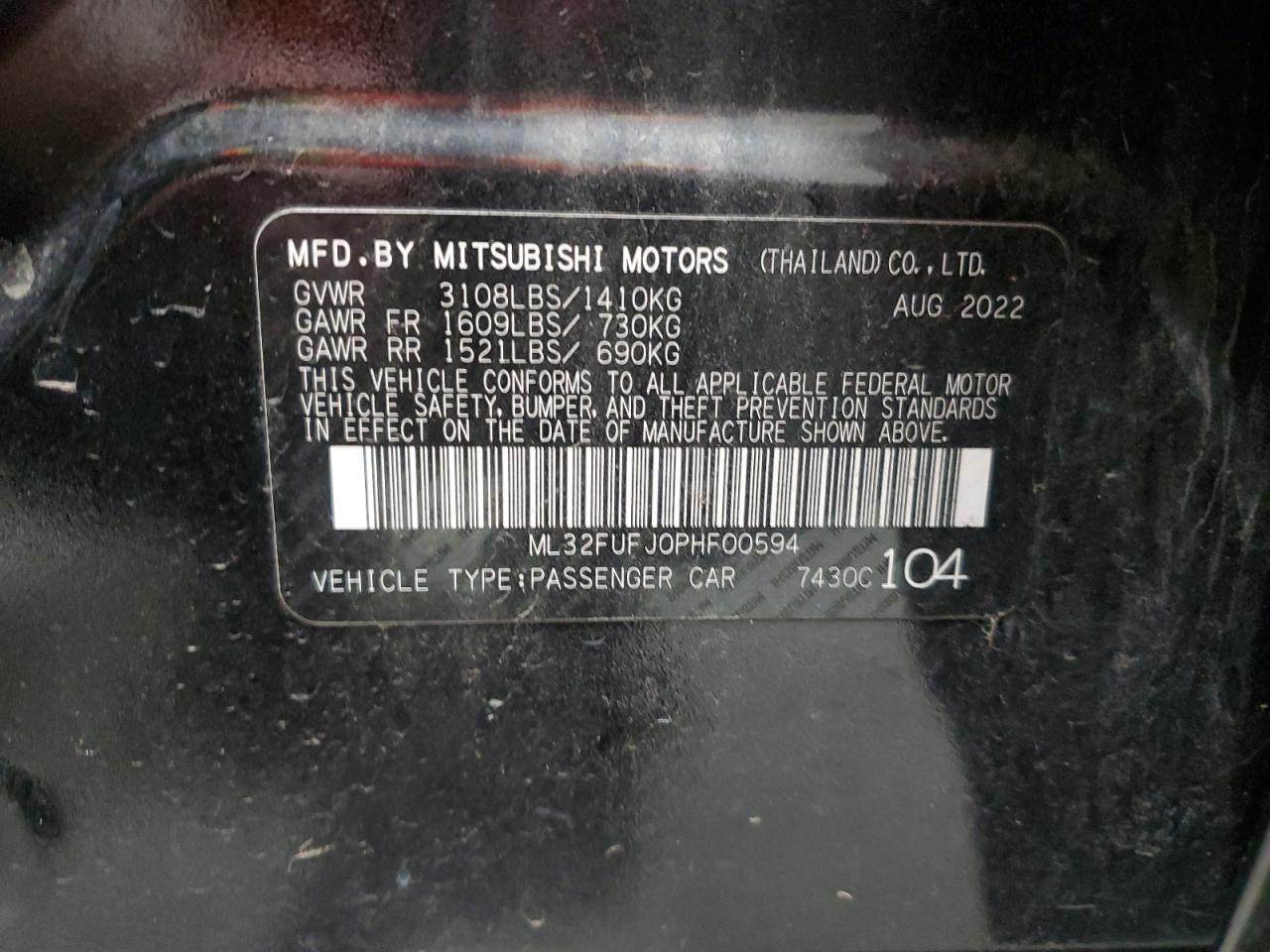 Lot #3034343124 2023 MITSUBISHI MIRAGE G4