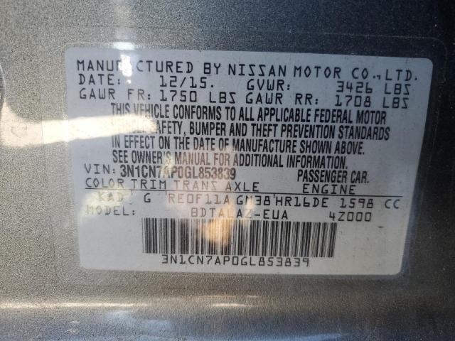 2016 NISSAN VERSA S - 3N1CN7AP0GL853839