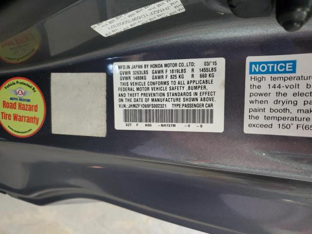 2015 HONDA CR-Z EX JHMZF1D69FS002321