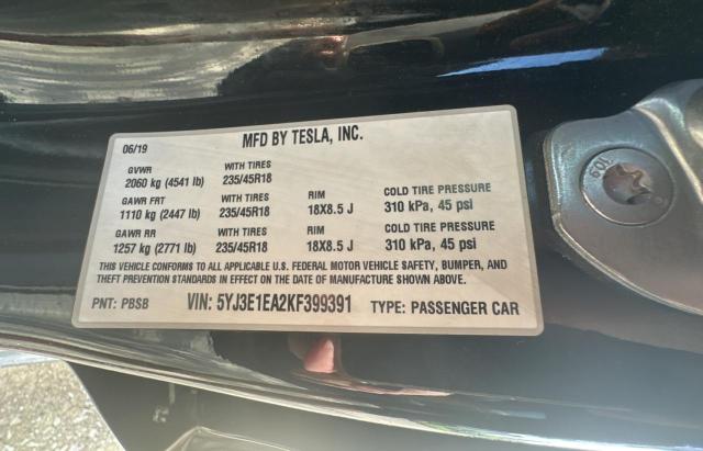 VIN 5YJ3E1EA2KF399391 2019 Tesla MODEL 3 no.10