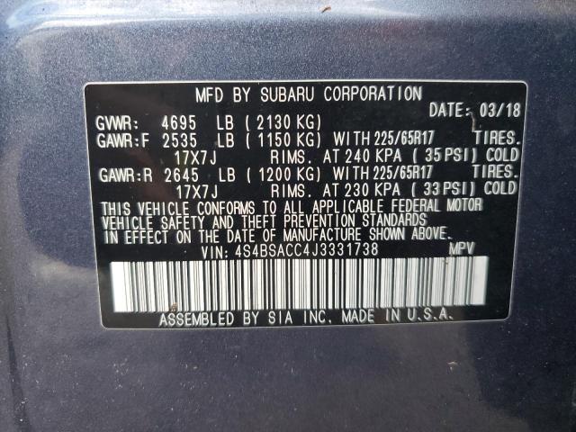 VIN 4S4BSACC4J3331738 2018 Subaru Outback, 2.5I Pre... no.14