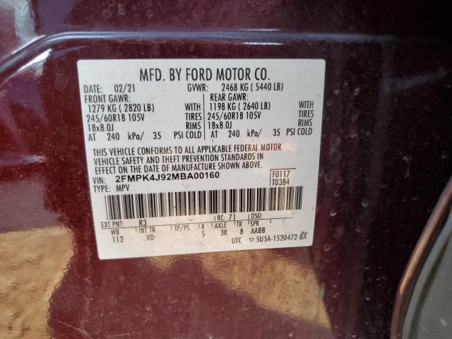 2021 FORD EDGE SEL - 2FMPK4J92MBA00160