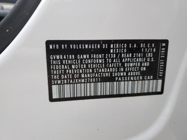 2017 VOLKSWAGEN JETTA S - 3VW2B7AJXHM278011