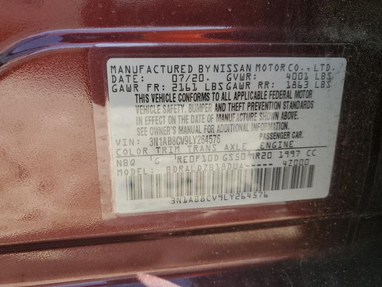 Lot #2971536707 2020 NISSAN SENTRA SV