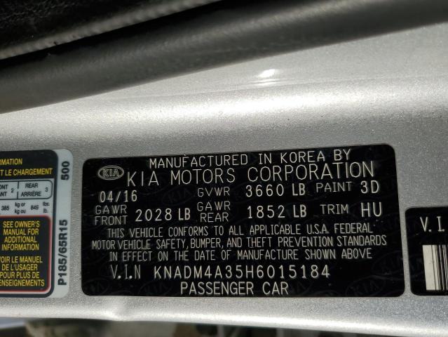 VIN KNADM4A35H6015184 2017 KIA Rio, LX no.12