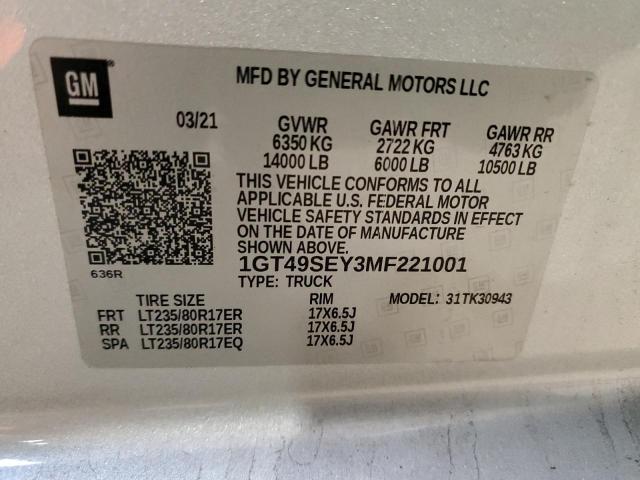 VIN 1GT49SEY3MF221001 2021 GMC Sierra, K3500 no.12