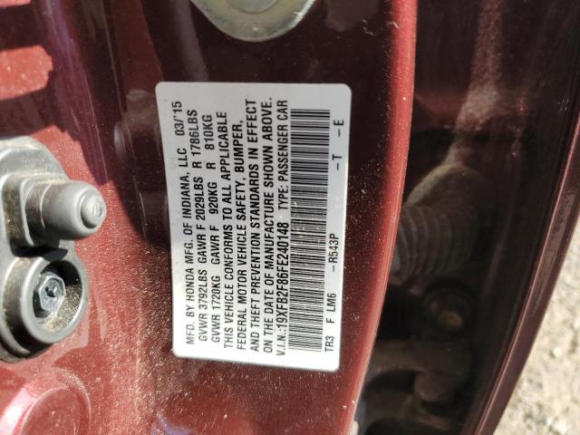 VIN 19XFB2F86FE240148 2015 Honda Civic, EX no.12