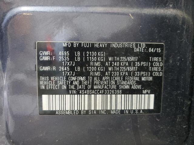 VIN 4S4BSACC4F3326398 2015 Subaru Outback, 2.5I Pre... no.13