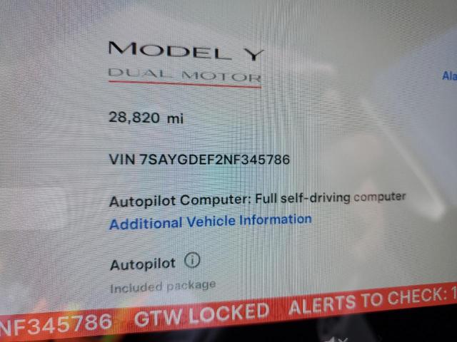 VIN 7SAYGDEF2NF345786 2022 Tesla MODEL Y no.9