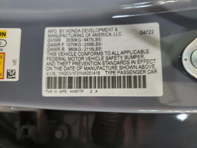 2022 HONDA ACCORD SPO - 1HGCV1F31NA051418