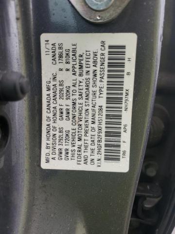 VIN 2HGFB2F9XFH512084 2015 Honda Civic, Exl no.13