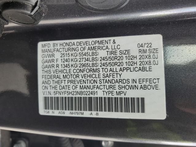 2022 HONDA PILOT SE - 5FNYF5H23NB022491