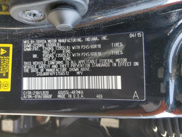 VIN 5TDJKRFH7FS156512 2015 Toyota Highlander, Xle no.13