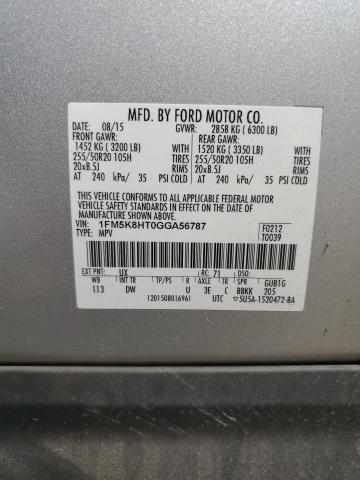 VIN 1FM5K8HT0GGA56787 2016 Ford Explorer, Platinum no.13