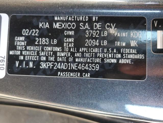 VIN 3KPF24AD1NE464359 2022 KIA Forte, FE no.12