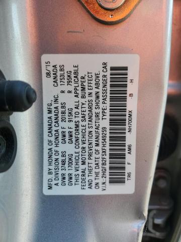 2015 HONDA CIVIC LX - 2HGFB2F5XFH549259