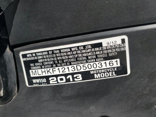 2013 HONDA PCX 150 - MLHKF1213D5003161