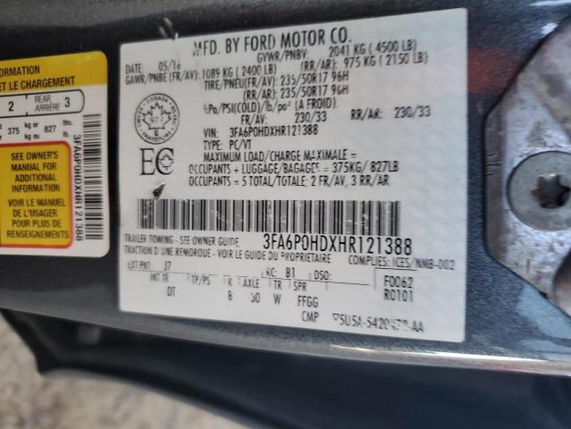 VIN 3FA6P0HDXHR121388 2017 Ford Fusion, SE no.12