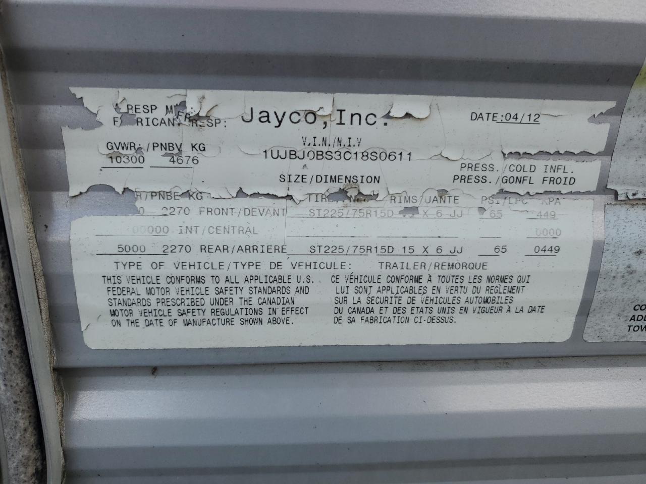 Lot #2943264028 2012 JAYCO JAY FLIGHT