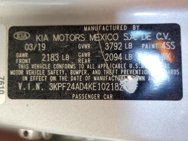 VIN 3KPF24AD4KE102182 2019 KIA Forte, FE no.13