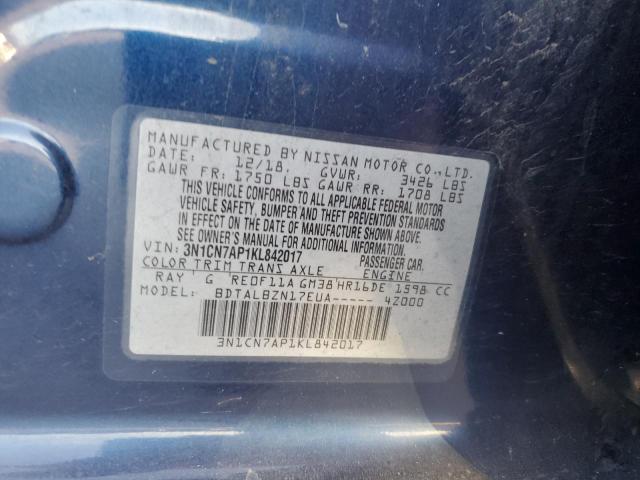 2019 NISSAN VERSA S - 3N1CN7AP1KL842017
