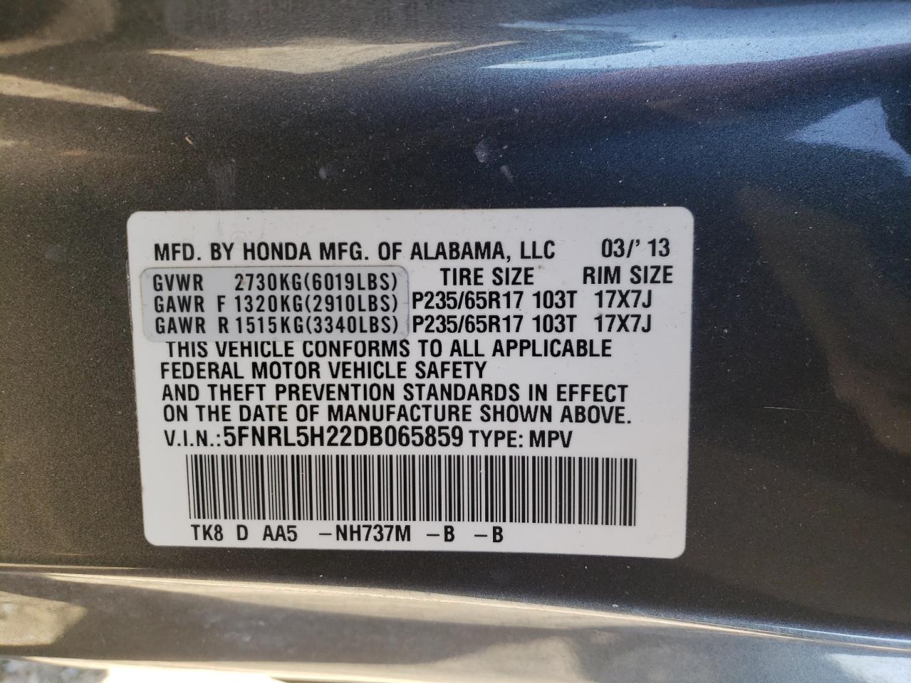 Lot #3027066811 2013 HONDA ODYSSEY LX