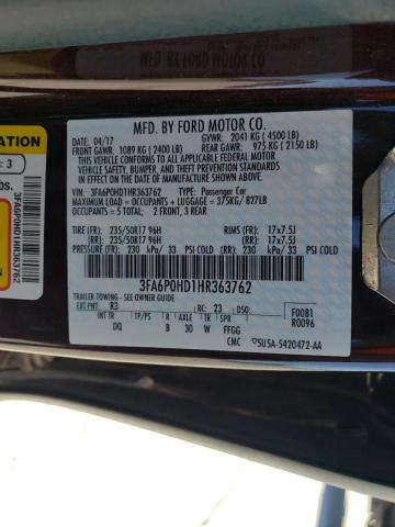 VIN 3FA6P0HD1HR363762 2017 Ford Fusion, SE no.13