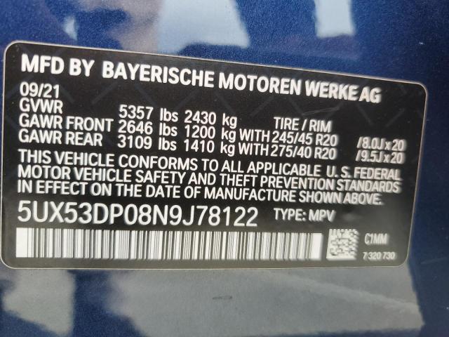 VIN 5UX53DP08N9J78122 2022 BMW X3 no.13