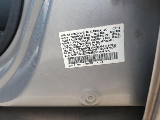 VIN 5FNYF3H5XEB010630 2014 Honda Pilot, Exl no.10