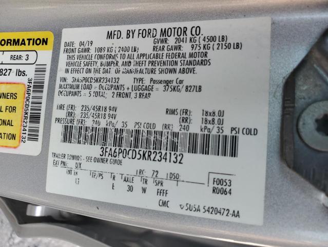 2019 FORD FUSION SEL - 3FA6P0CD5KR234132