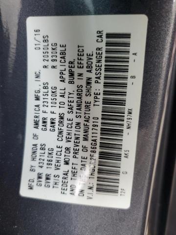 VIN 1HGCR2F86GA117910 2016 Honda Accord, Exl no.13