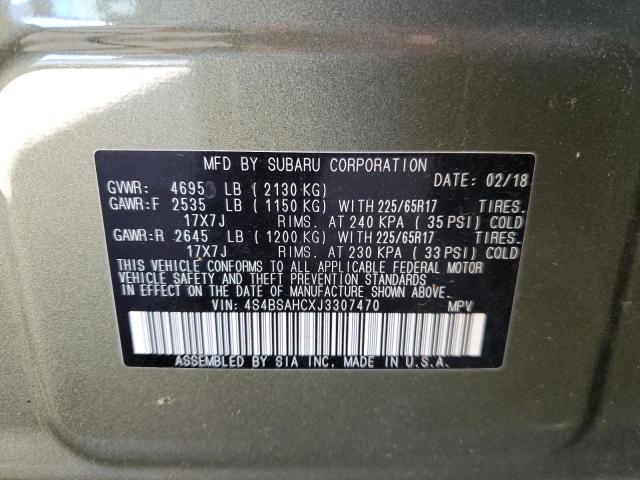 VIN 4S4BSAHCXJ3307470 2018 Subaru Outback, 2.5I Pre... no.14