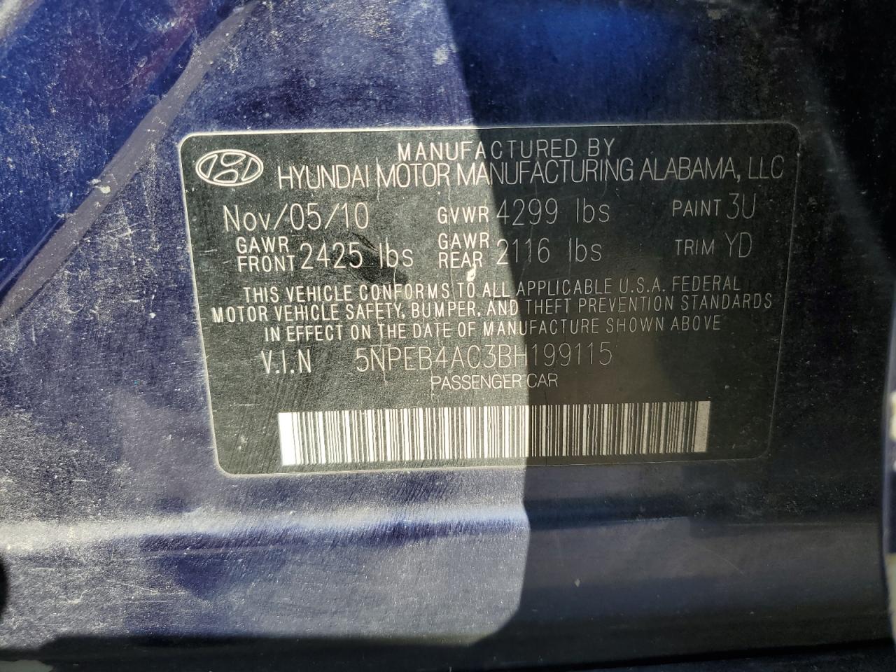 Lot #2895296398 2011 HYUNDAI SONATA GLS