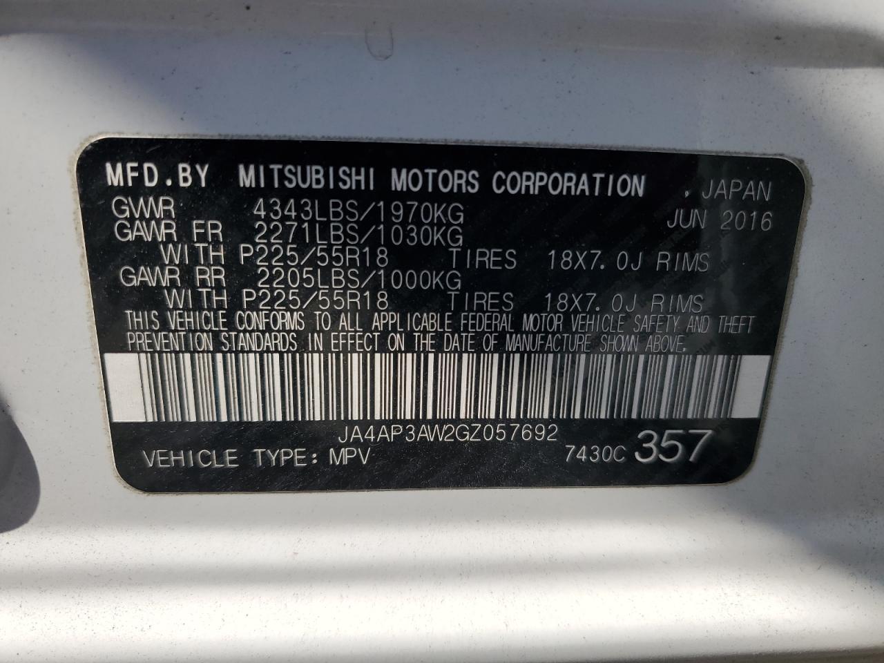 Lot #2928691718 2016 MITSUBISHI OUTLANDER