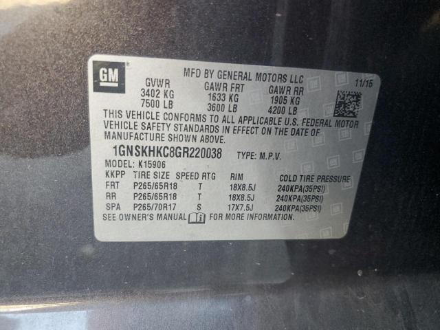 VIN 1GNSKHKC8GR220038 2016 CHEVROLET SUBURBAN no.13