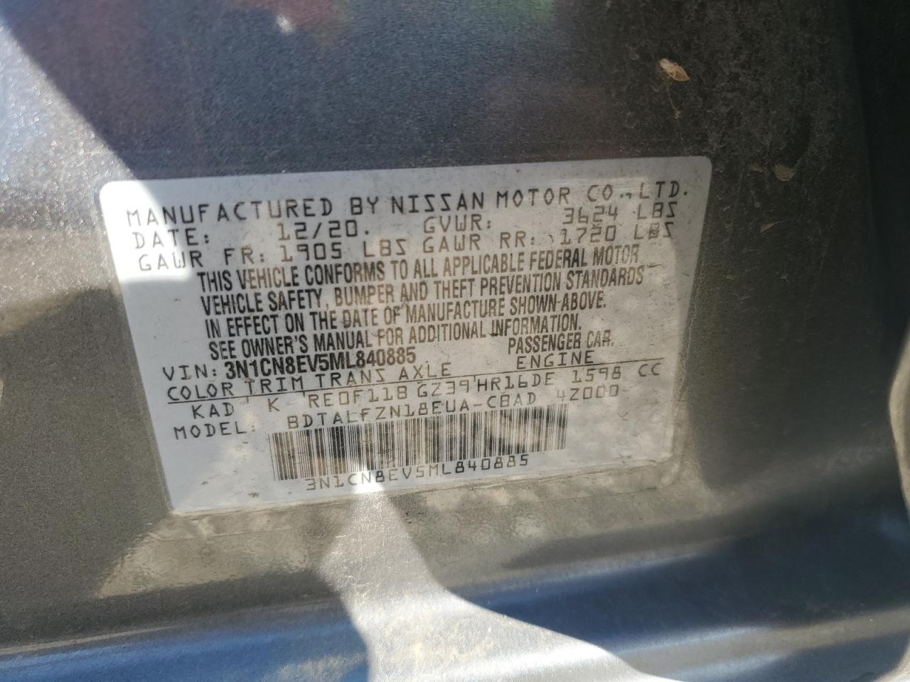 Lot #2936067294 2021 NISSAN VERSA SV