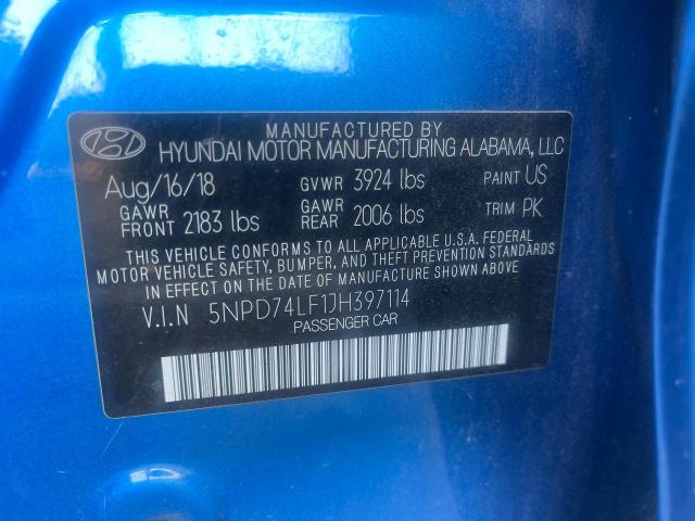 VIN 5NPD74LF1JH397114 2018 Hyundai Elantra, SE no.10